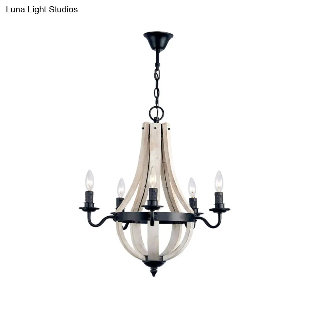Traditional 5-Light Wood Empire Chandelier Lamp For Dining Room Ceiling