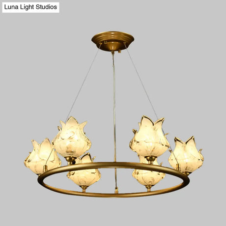 Traditional 6-Bulb Led Glass Chandelier Pendant Lamp For Bedroom