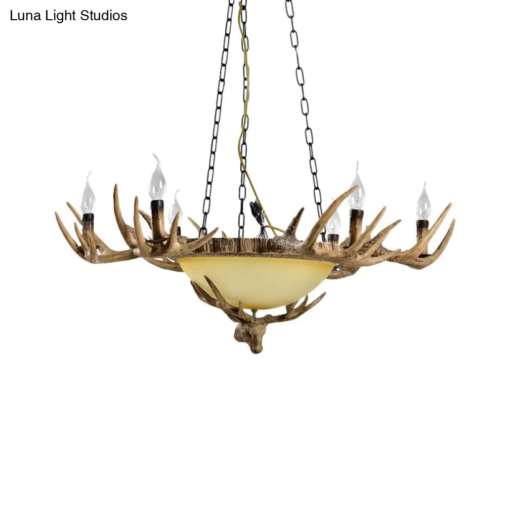 Traditional 6-Head Brown Glass Ceiling Candle Lamp - Chandelier Pendant Light For Living Room