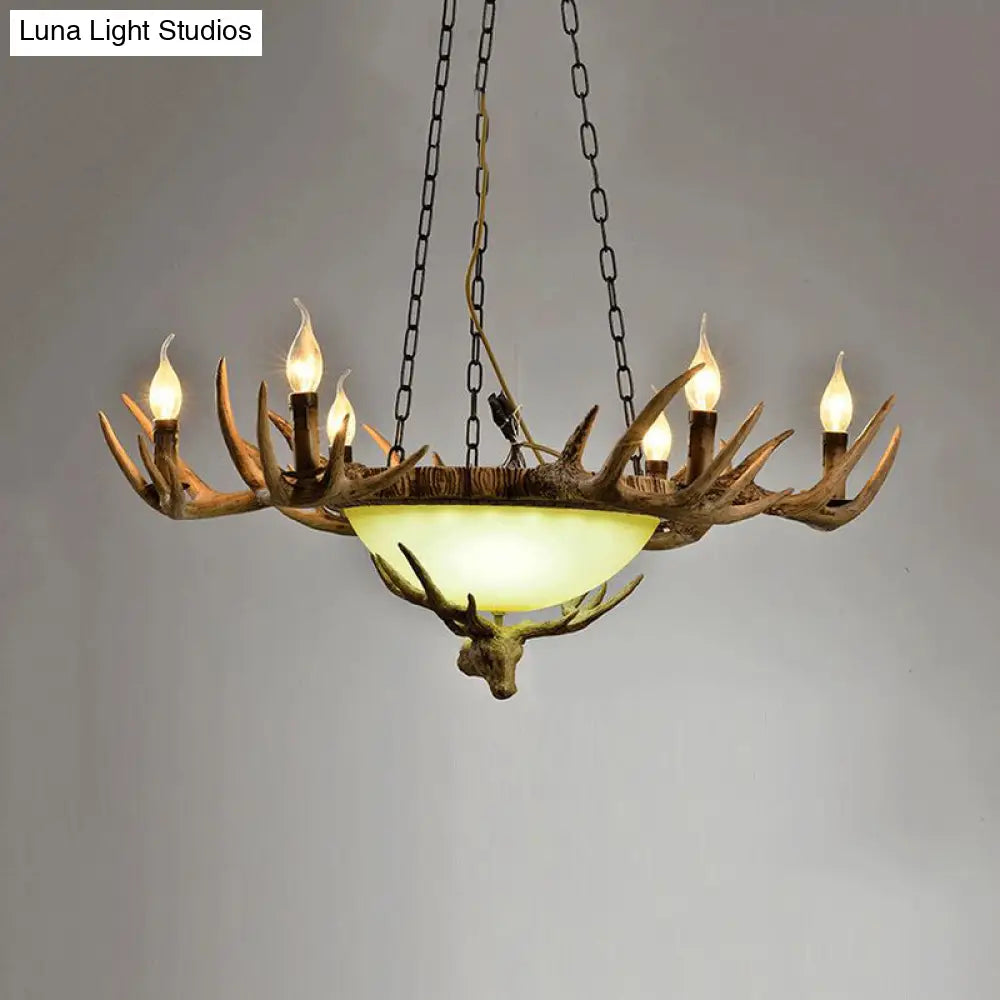 Traditional 6-Head Brown Glass Ceiling Candle Lamp - Chandelier Pendant Light For Living Room