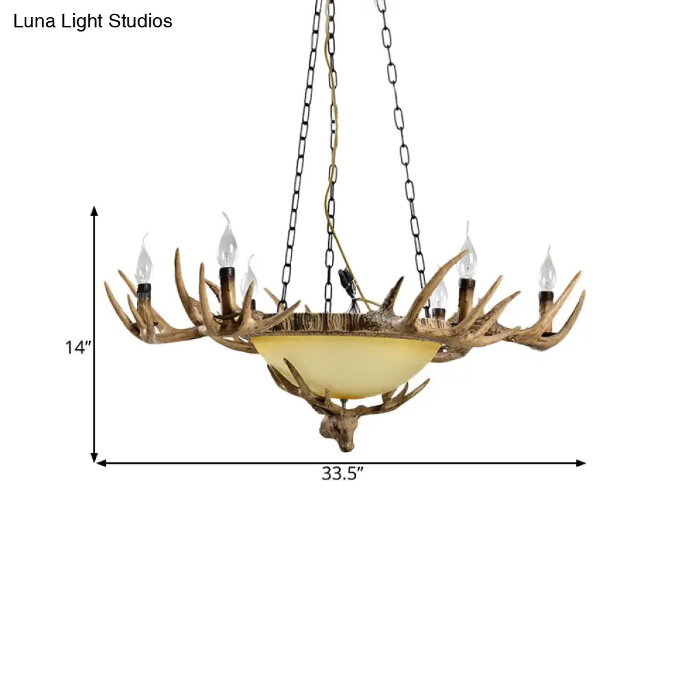 Traditional 6-Head Brown Glass Ceiling Candle Lamp - Chandelier Pendant Light For Living Room