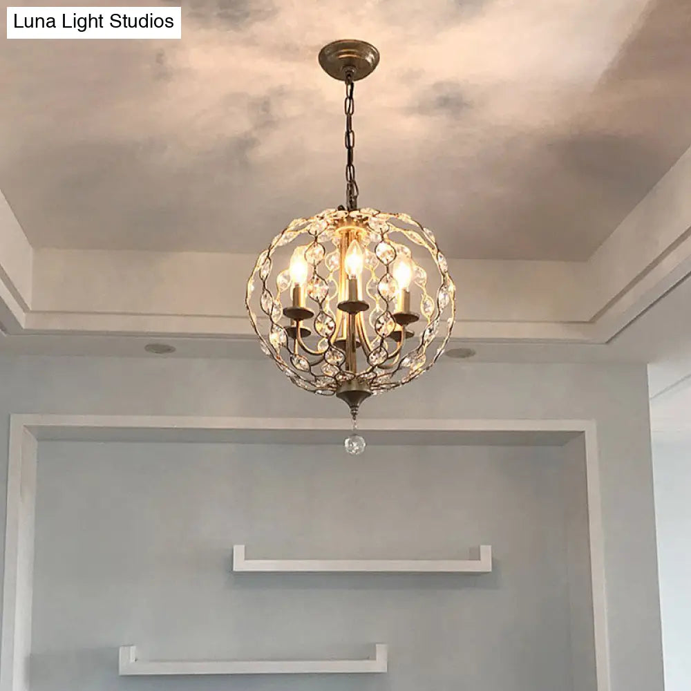 Traditional Aged Silver Chandelier With 6 Crystal Pendant Lights & Adjustable Metal Chain