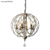 Traditional Aged Silver Chandelier With 6 Crystal Pendant Lights & Adjustable Metal Chain