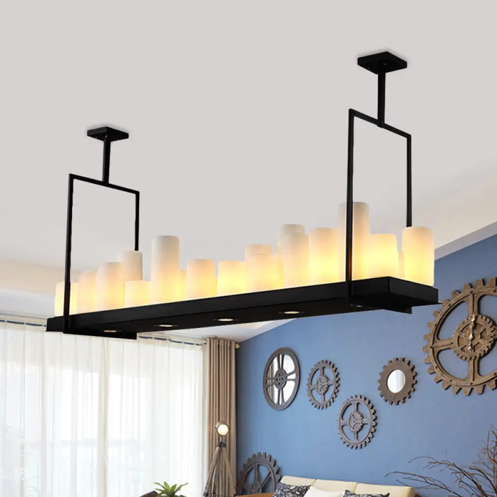 Traditional Barrel Frosted Glass Hanging Lamp - Black Island Pendant Light For Dining Room 8/12/16