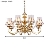 Traditional Bedroom Chandelier Light With Frosted Glass Shades - Polished Brass Finish 3/5/6 Lights