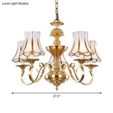Traditional Bedroom Chandelier Light With Frosted Glass Shades - Polished Brass Finish 3/5/6 Lights