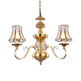 Traditional Bedroom Chandelier Light With Frosted Glass Shades - Polished Brass Finish 3/5/6 Lights