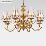 Traditional Bedroom Chandelier Light With Frosted Glass Shades - Polished Brass Finish 3/5/6 Lights