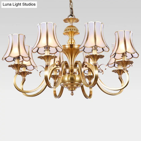 Traditional Bedroom Chandelier Light With Frosted Glass Shades - Polished Brass Finish 3/5/6 Lights