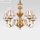 Traditional Bedroom Chandelier Light With Frosted Glass Shades - Polished Brass Finish 3/5/6 Lights