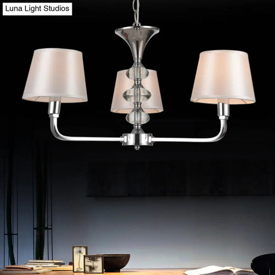Traditional Beige Fabric Tapered Chandelier - 3 Bulb Ceiling Fixture For Kitchen