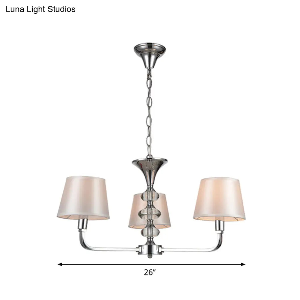 Traditional Beige Fabric Tapered Chandelier - 3 Bulb Ceiling Fixture For Kitchen