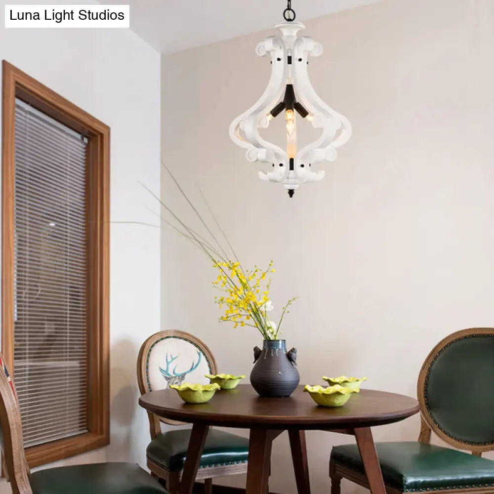 Traditional Beige/White Wood Lantern Chandelier - Bedroom Ceiling Light