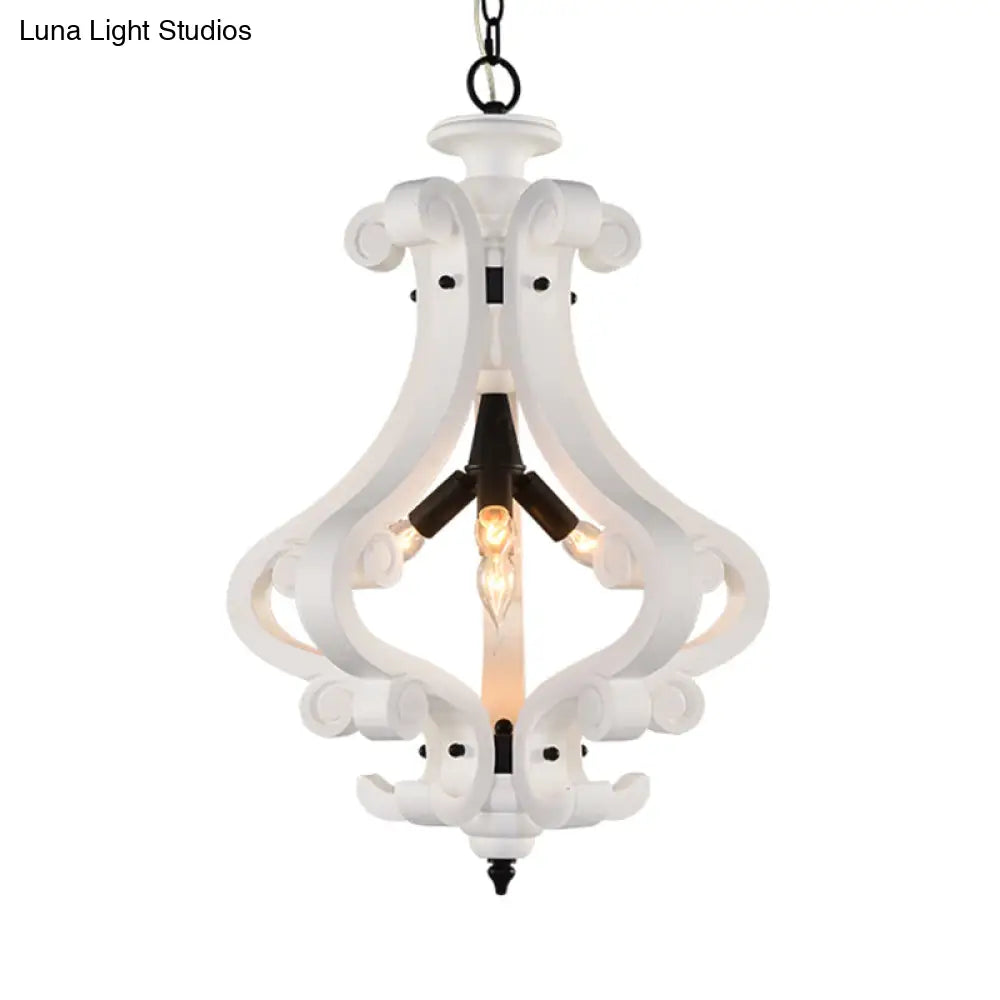 Traditional Beige/White Wood Lantern Chandelier - Bedroom Ceiling Light