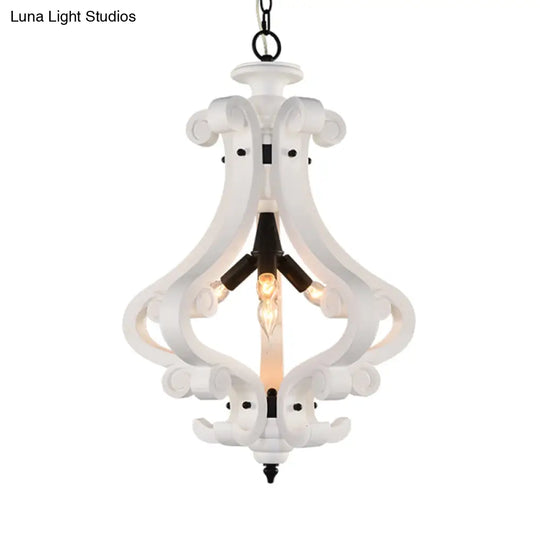 Traditional Beige/White Wood Lantern Chandelier - Bedroom Ceiling Light