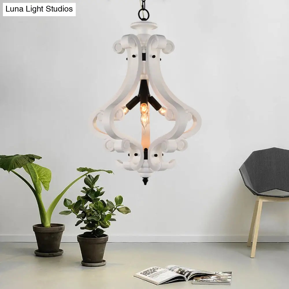 Traditional Beige/White Wood Lantern Chandelier - Bedroom Ceiling Light