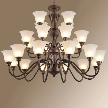 Traditional Bell Frost Glass Ceiling Lighting Chandelier In Brown - Perfect For Living Rooms 24 /