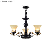 Traditional Bell Frosted Glass Chandelier Pendant Light For Living Room - Black 3/6/8 Lights