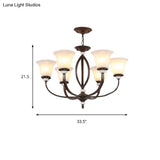 Traditional Bell Pendant Light: 3/6/8 Lights Frosted Glass Dark Coffee Finish