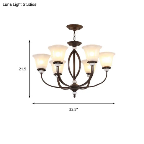 Traditional Bell Pendant Light: 3/6/8 Lights Frosted Glass Dark Coffee Finish