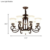 Traditional Bell Pendant Light: 3/6/8 Lights Frosted Glass Dark Coffee Finish