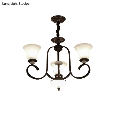 Traditional Bell Pendant Light: 3/6/8 Lights Frosted Glass Dark Coffee Finish