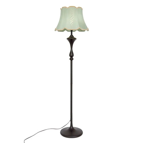 Traditional Bell Shaped Fabric Floor Lamp With Scalloped Trim For Living Room - Single-Bulb Standing