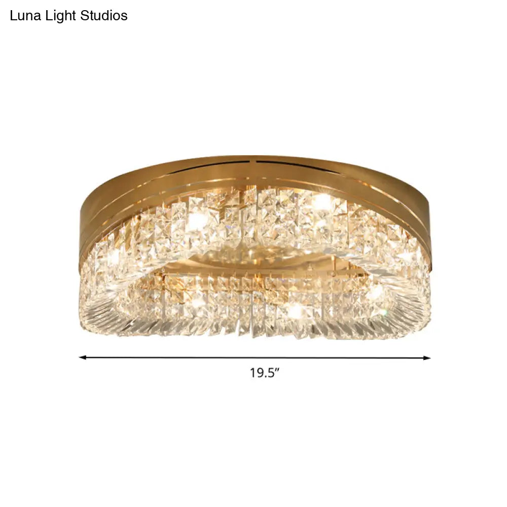 Traditional Beveled Crystal Ceiling Light With 6 Gold Flush Bulbs