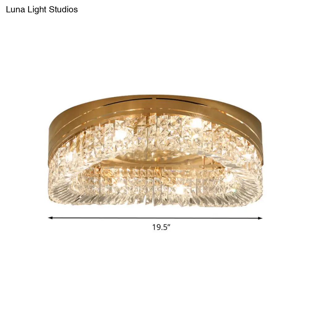 Traditional Beveled Crystal Ceiling Light With 6 Gold Flush Bulbs