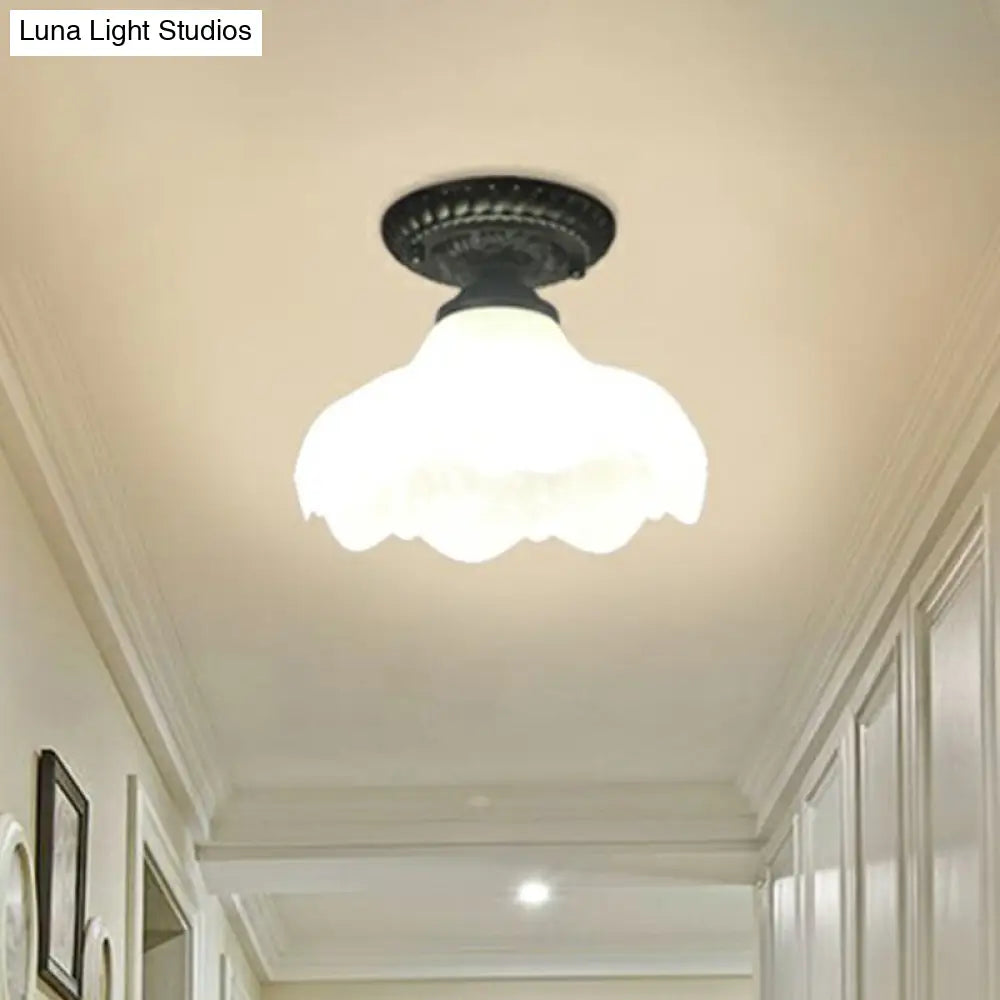 Traditional Black Bell Semi Flush Ceiling Light Fixture With Frosted Glass - 1-Light / C