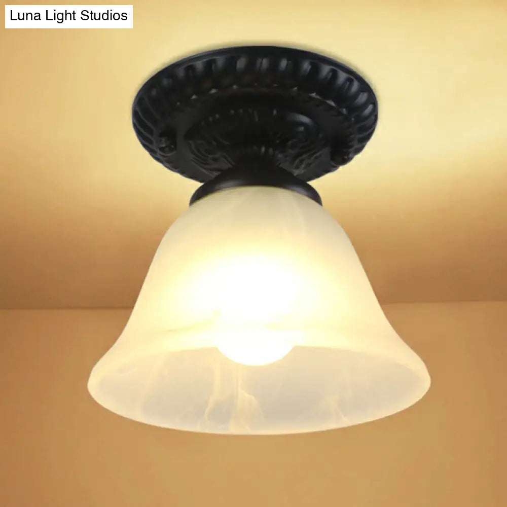 Traditional Black Bell Semi Flush Ceiling Light Fixture With Frosted Glass - 1 - Light