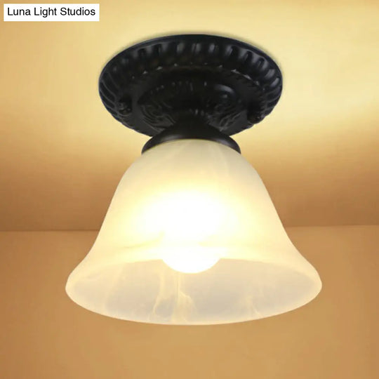 Traditional Black Bell Semi Flush Ceiling Light Fixture With Frosted Glass - 1 - Light