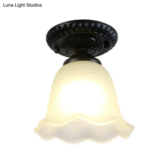 Traditional Black Bell Semi Flush Ceiling Light Fixture With Frosted Glass - 1-Light