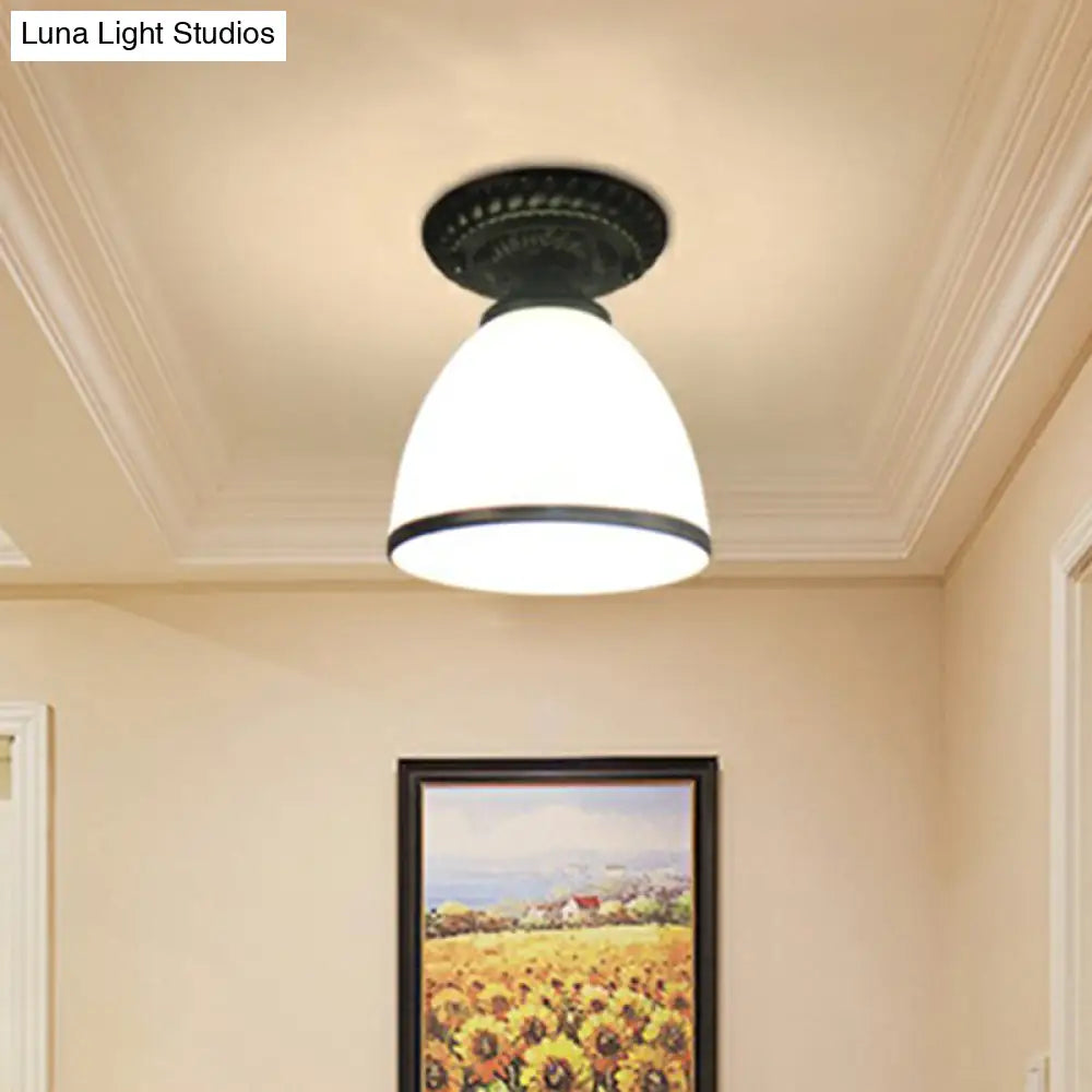 Traditional Black Bell Semi Flush Ceiling Light Fixture With Frosted Glass - 1 - Light / B