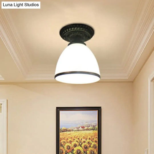 Traditional Black Bell Semi Flush Ceiling Light Fixture With Frosted Glass - 1 - Light / B