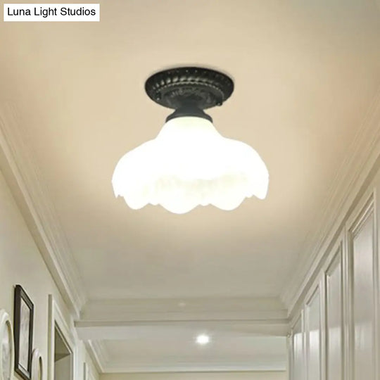 Traditional Black Bell Semi Flush Ceiling Light Fixture With Frosted Glass - 1 - Light / C