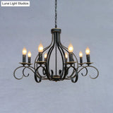 Traditional Black Candle-Style Chandelier - 8-Light Metal Hanging Pendant For Living Room