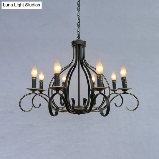 Traditional Black Candle-Style Chandelier - 8-Light Metal Hanging Pendant For Living Room