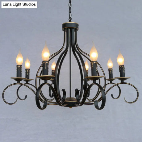 Traditional Black Candle-Style Chandelier - 8-Light Metal Hanging Pendant For Living Room
