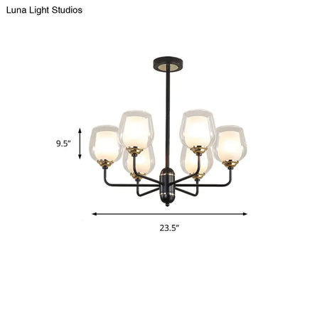 Traditional Black Cup Shape Chandelier With Clear Glass: 3/6/8 Lights Pendant Light Fixture For