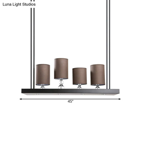 Traditional Black Cylinder Island Light Fixture: Fabric Pendant With Metal Linear Shelf - 4-Bulb