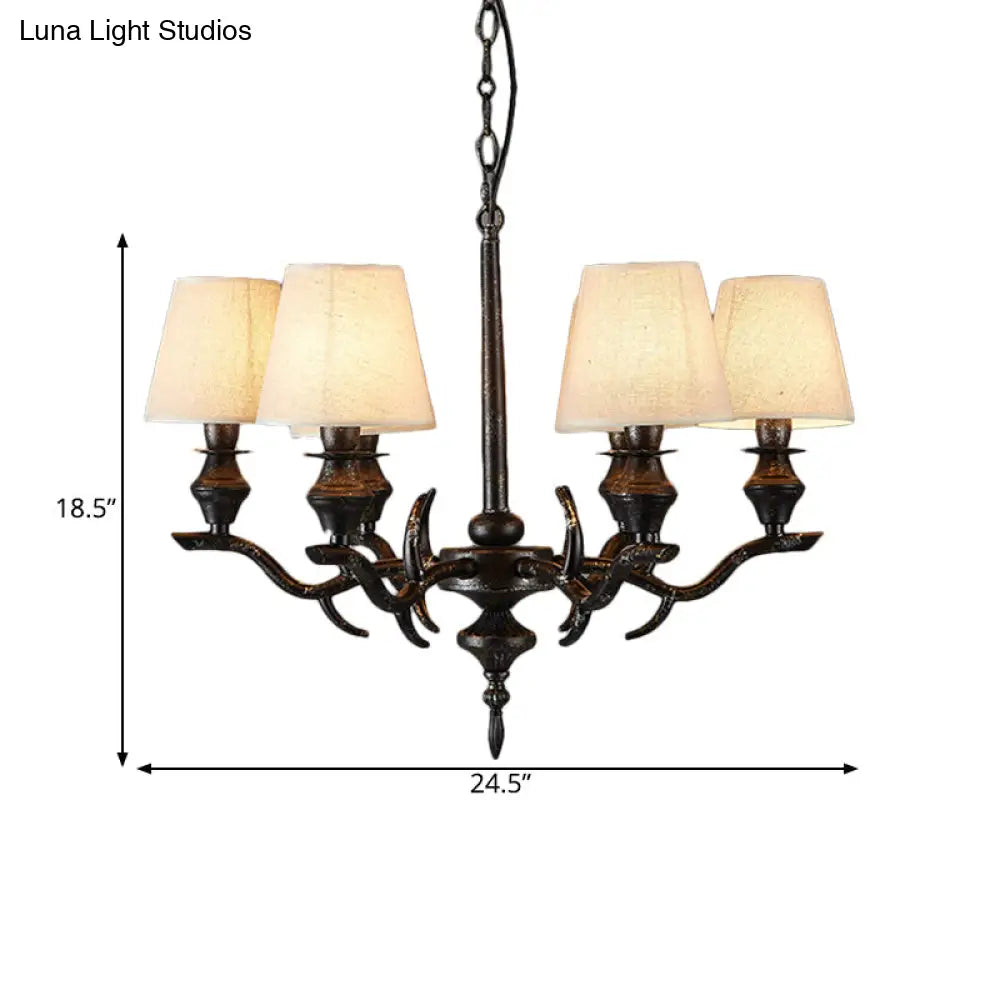 Traditional Black Fabric Hanging Chandelier 6-Bulb Pendant Light Fixture For Restaurants