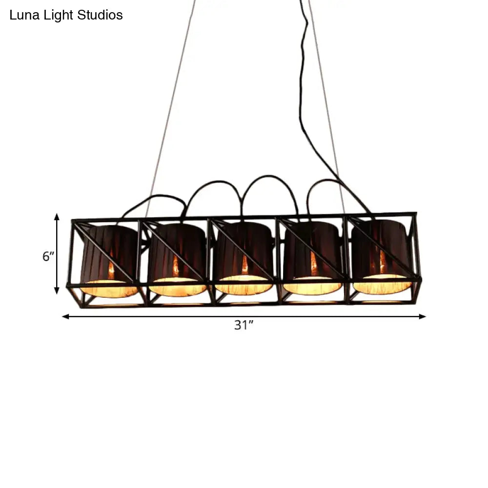 Traditional Black Fabric Suspension Pendant With 5-Light Barrels - Perfect For Restaurants