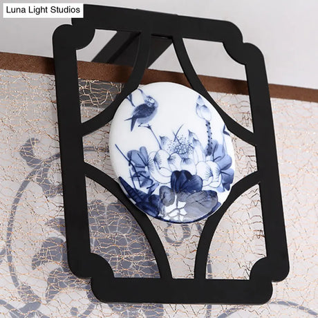 Traditional Black Flush Mount Ceiling Light With Square Fabric Shade