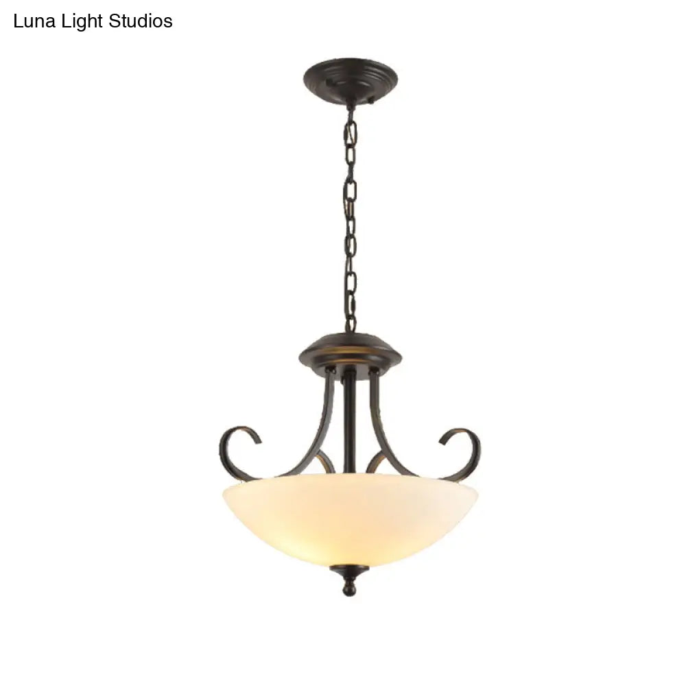 Traditional Black Frosted Glass Chandelier - 3-Bulb Bowl Ceiling Light Fixture