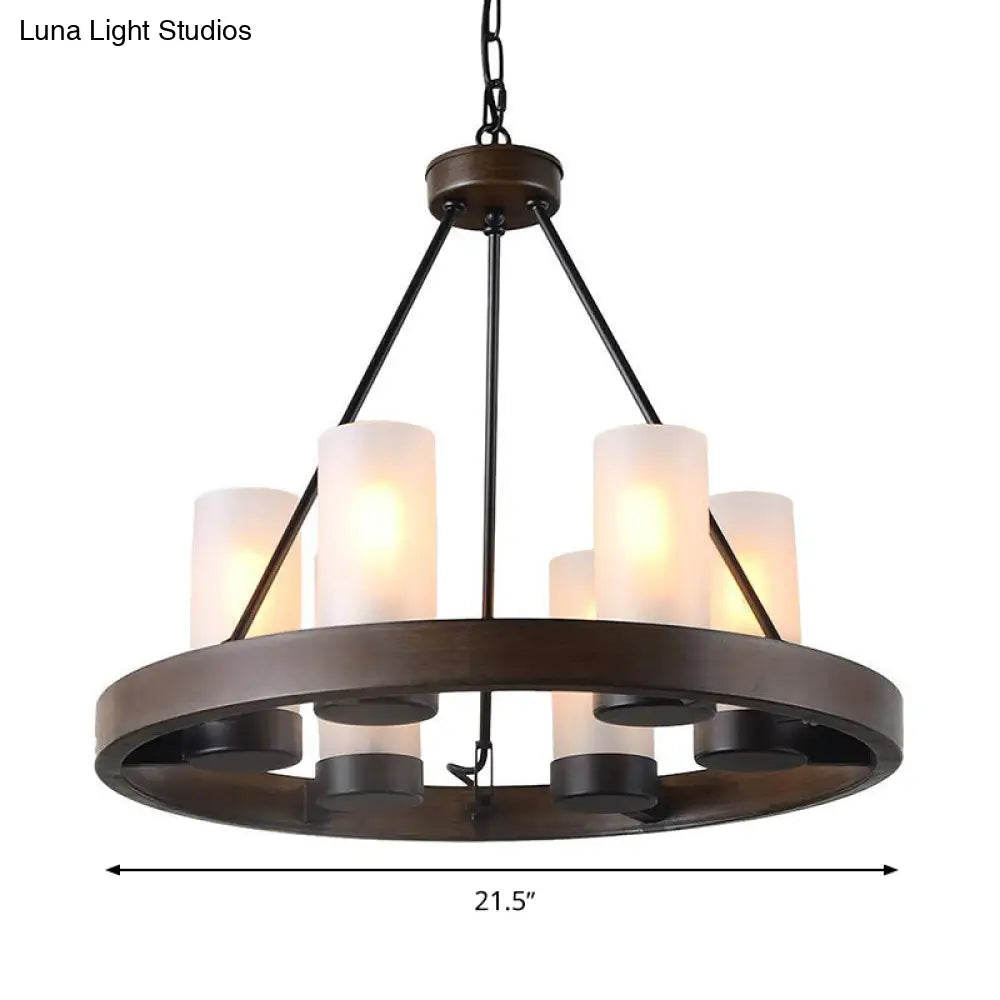 Traditional Black Glass Chandelier - 6 Cylinder Heads Frosted White Suspension Pendant Lamp With