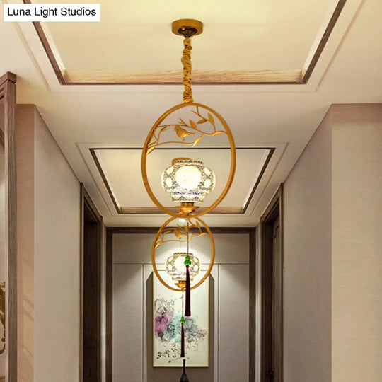 Traditional Black/Gold Metal Birdcage Pendant Light For Tea Room - 1-Light Suspension Ceiling