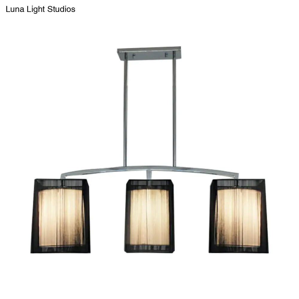 Traditional Black Pendant Light With Rectangular Fabric Shade - 3-Light Dining Room Island Lighting