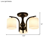 Traditional Black Semi Flush Mount Ceiling Light With Frosted Cylinder Glass Shades - Ideal For