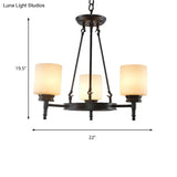 Traditional Black Wheel Chandelier With Frosted Glass Shades - 3/6 Lights Elegant Hanging Ceiling
